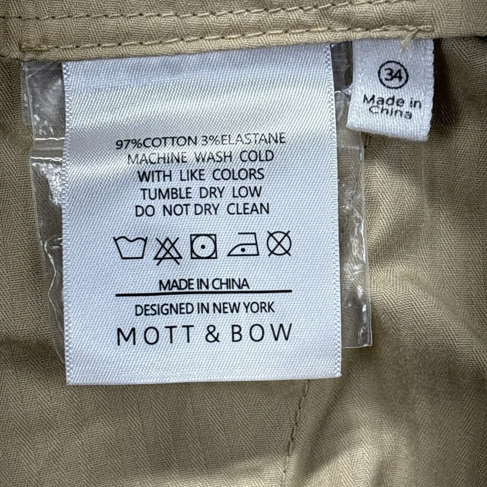 Mott Bow Pants Mens 34x31 TAG-34x32 Twill Chino Charles Khaki Beige Preppy